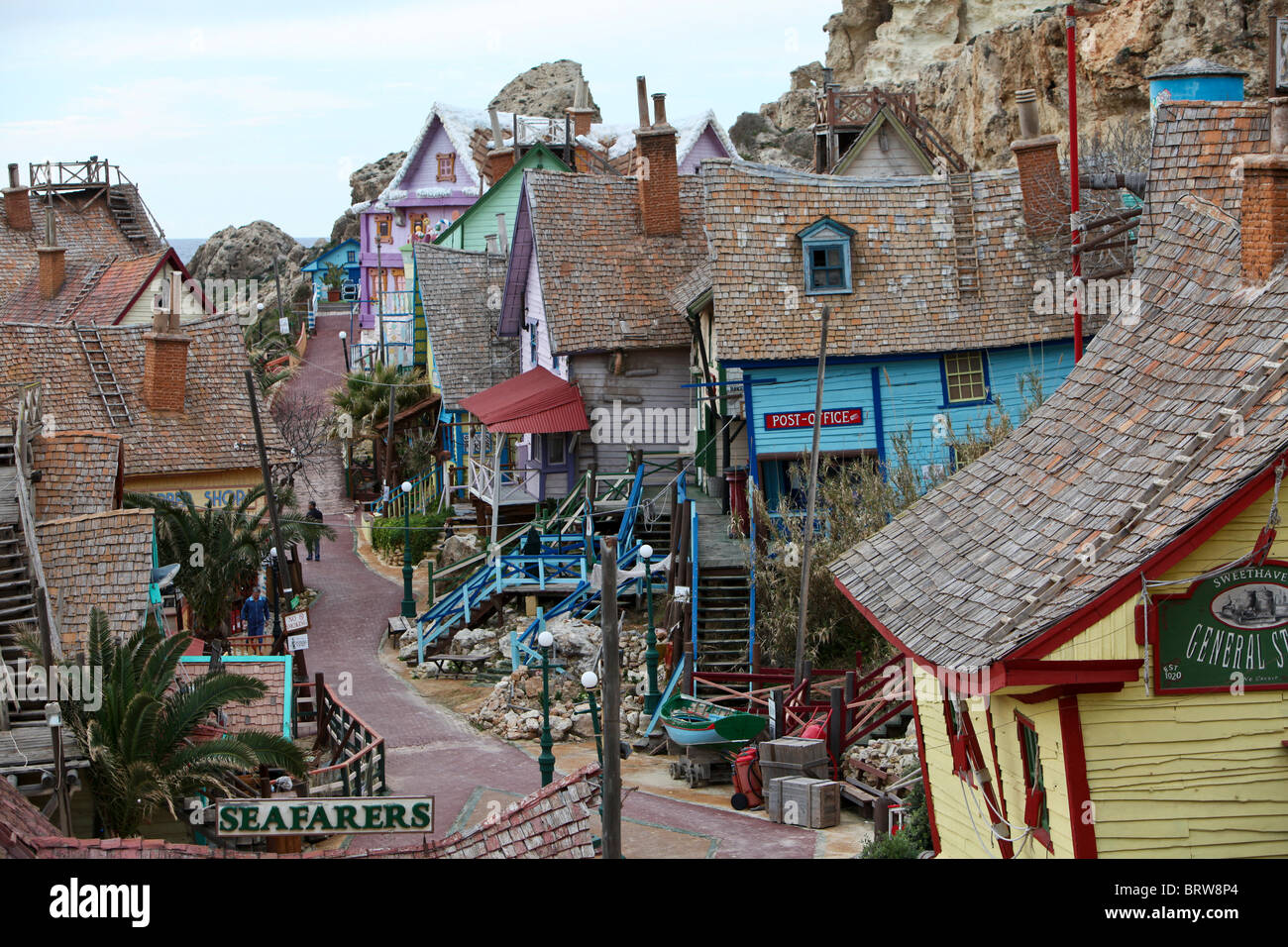 Popeye Village in Anchor Bay, film scenario per il film Popeye da Robert Altmann, Melliaha, Malta, Europa Foto Stock
