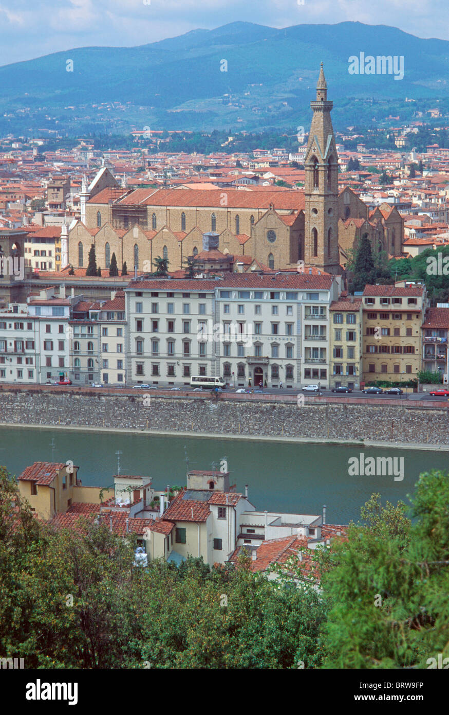 Panorama con il fiume Arno, Firenze, Toscana, Italia, Europa Foto Stock