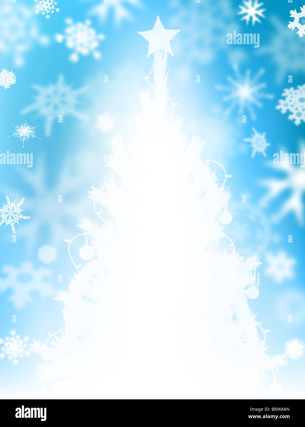 Illustrata la progettazione di sfondo di neve e di un albero di Natale Foto Stock
