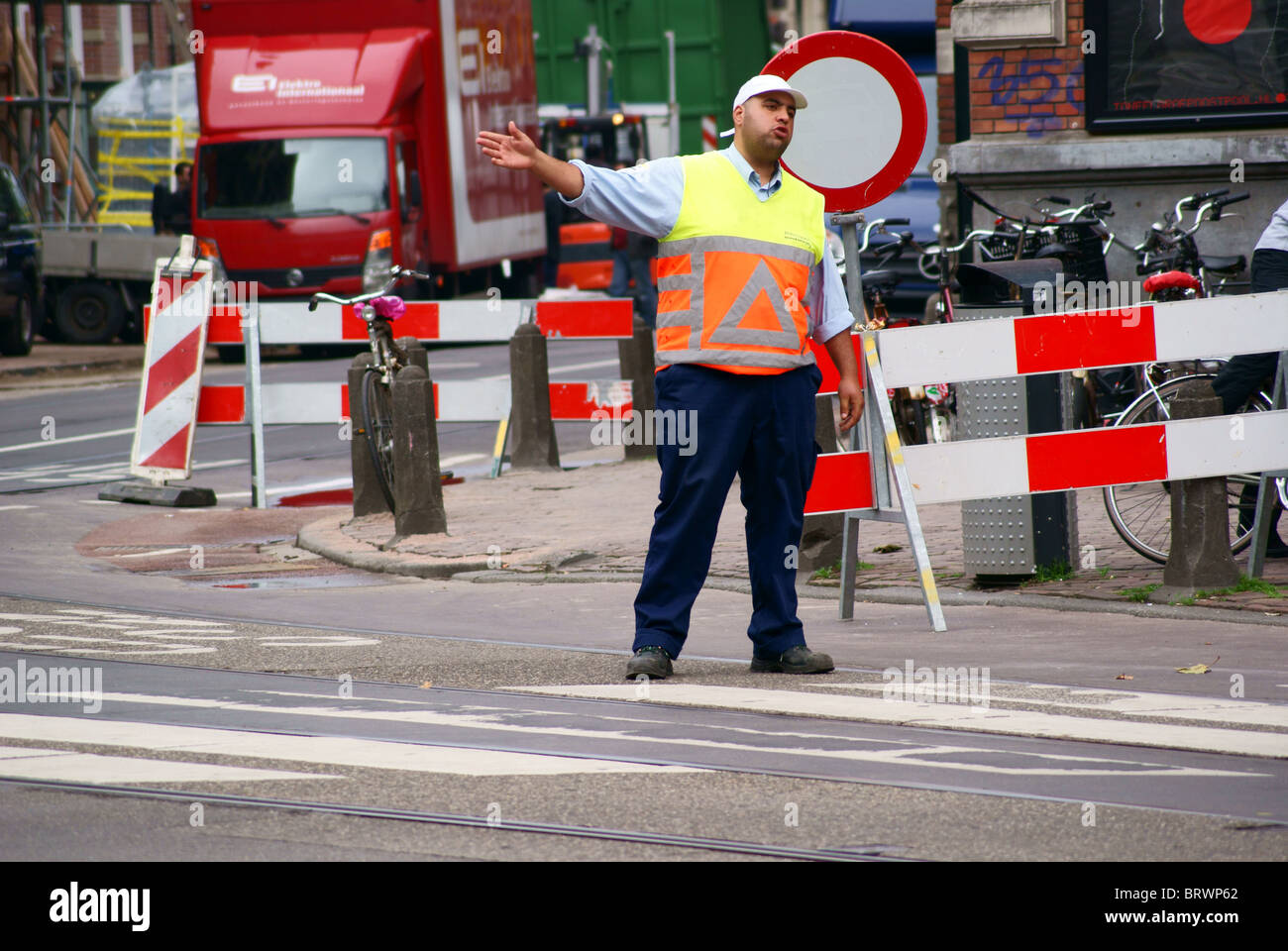 Controllore del traffico in Amsterdam, Paesi Bassi Foto Stock