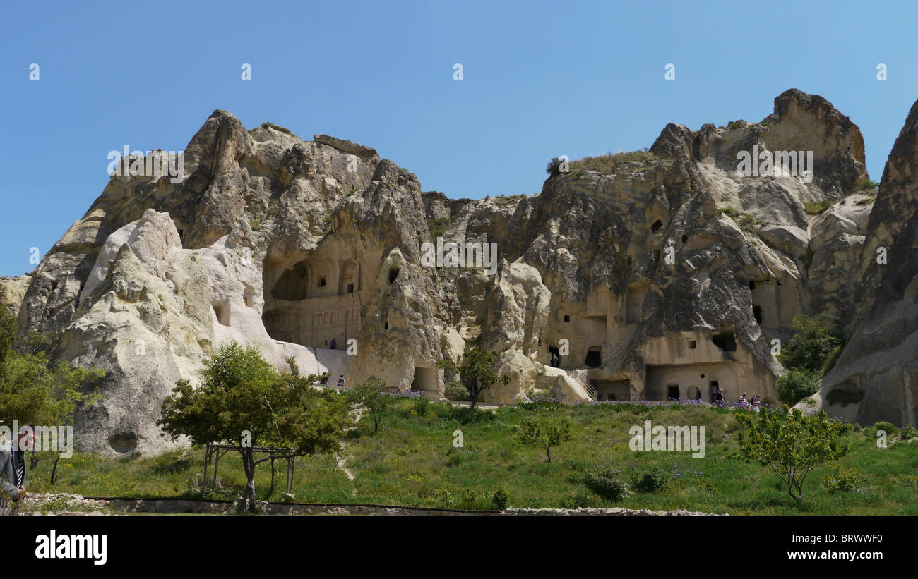 La Turchia Goreme Open Air Museum, Cappadocia. Esterno delle chiese rupestri. foto di Sean Sprague Foto Stock