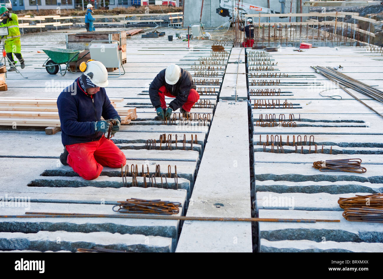 Calcestruzzo di rinforzo. Ghisa, lavori di costruzione. Stavanger, Rogaland, Norvegia Foto Stock