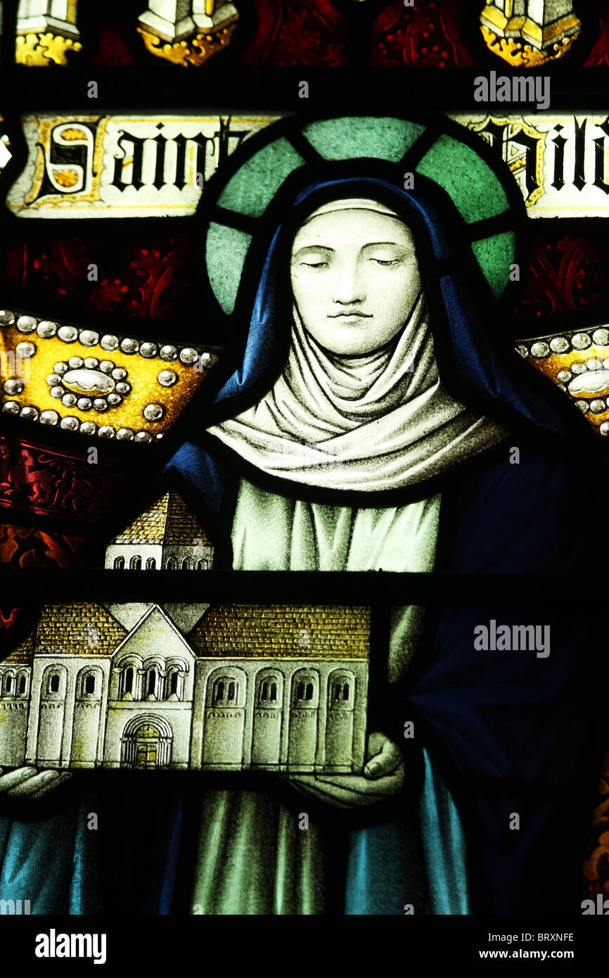 Vetrata raffigurante St Hilda Foto Stock