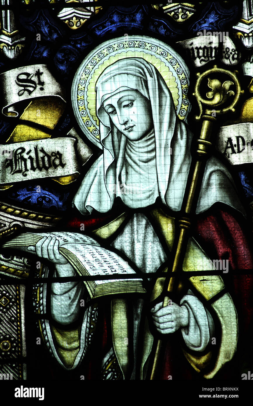 Vetrata raffigurante St Hilda Foto Stock