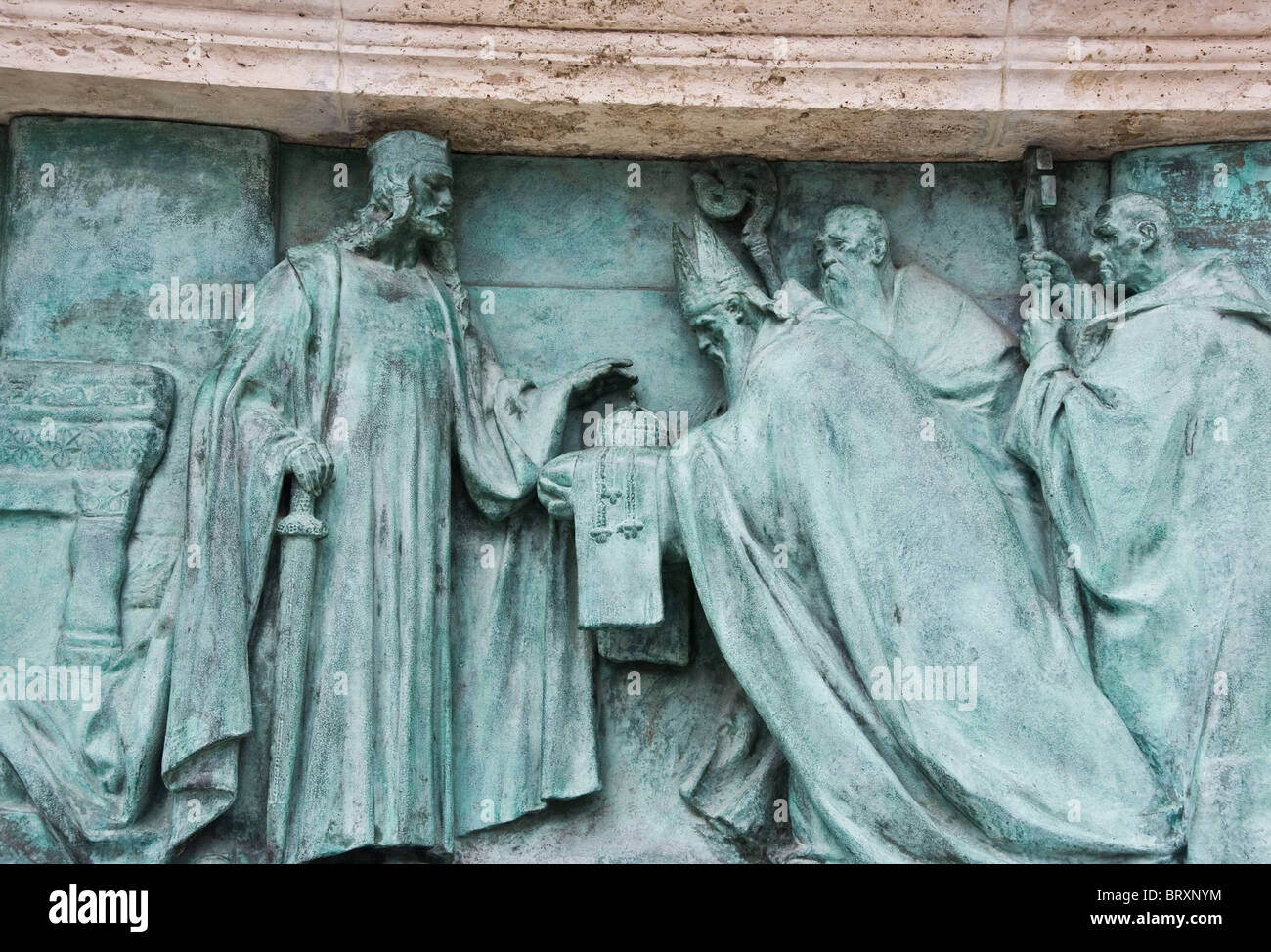 Rilievo bronzeo scena Piazza degli Eroi Budapest Ungheria Europa Foto Stock