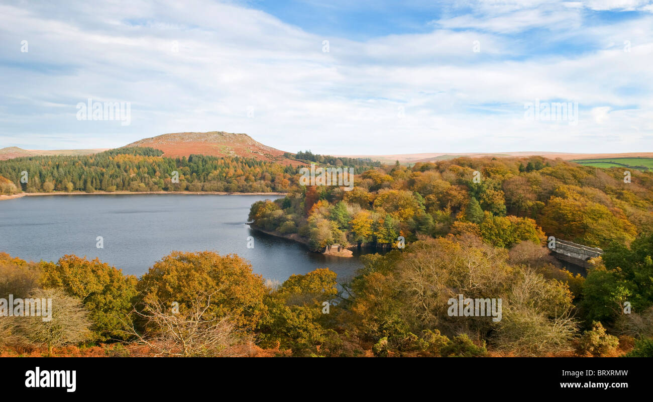 Ampia vista del serbatoio Burrator in autunno, Dartmoor Devon UK Foto Stock