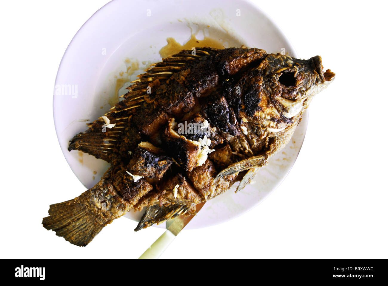 Una Grigliata Di Pesce Persico Del Nilo Su Una Piastra Bianca Foto