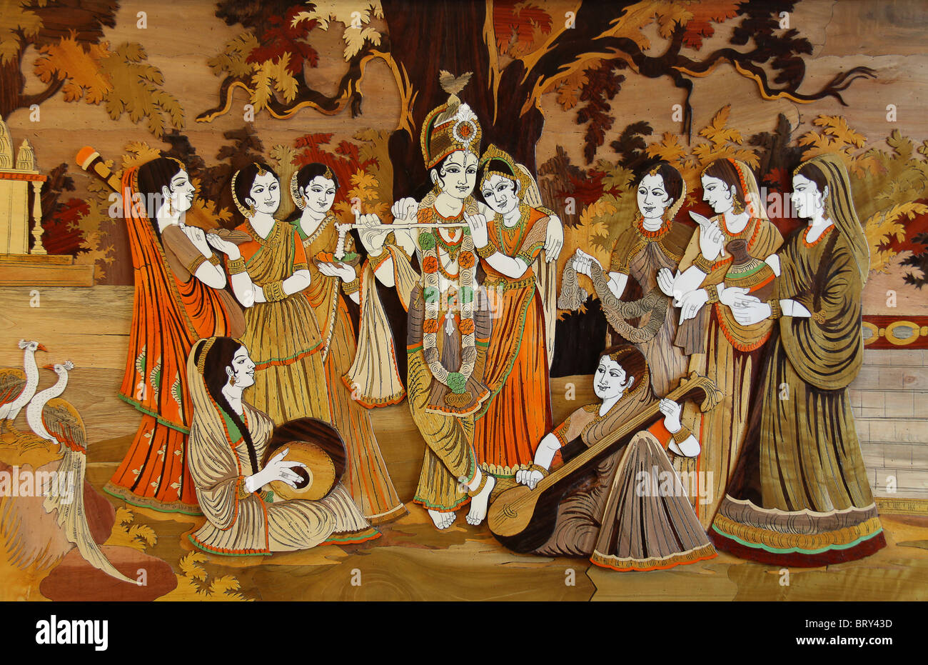 Krishna e Radha con gopis Foto Stock