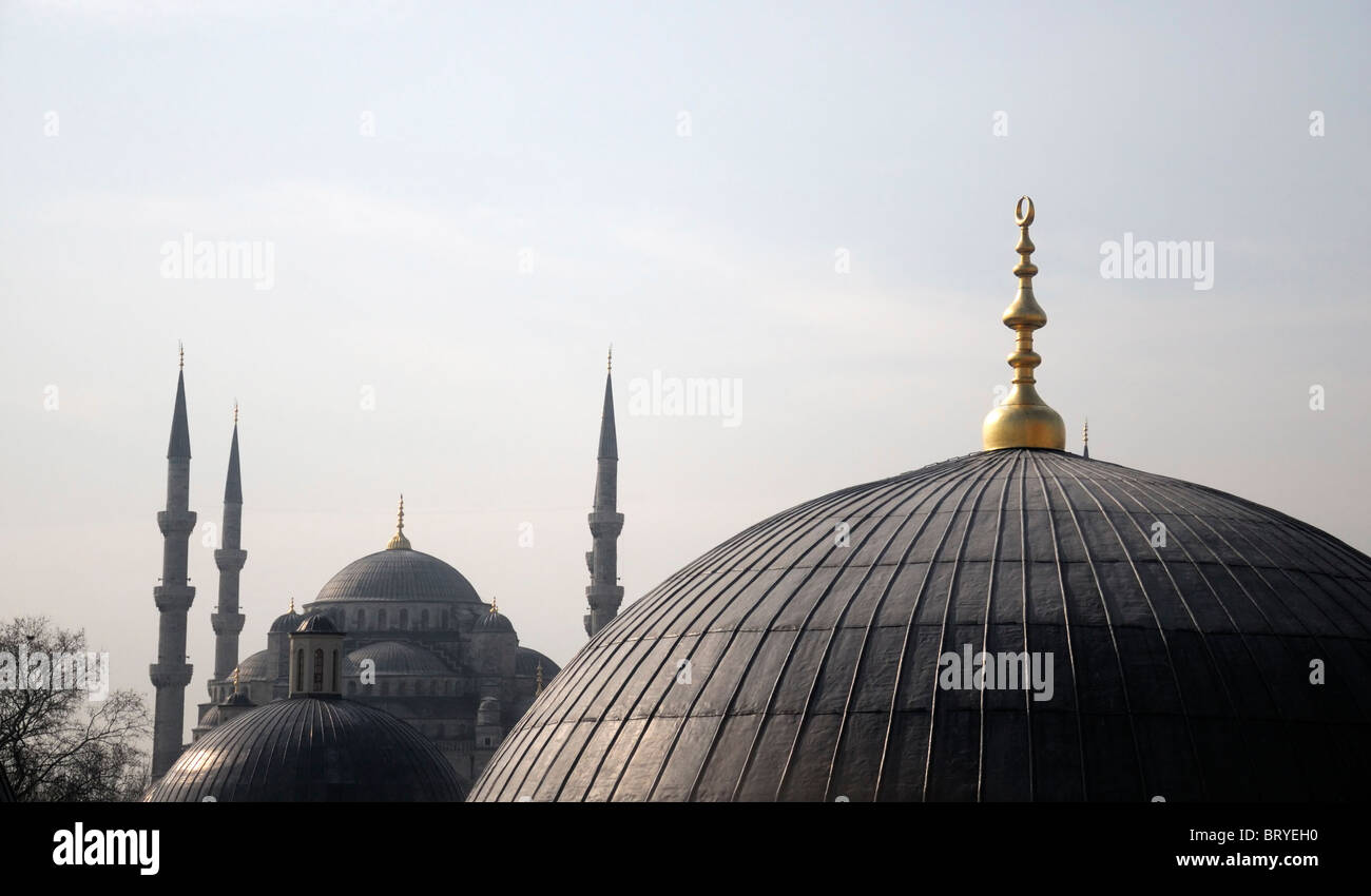 Hagia Sophia e la cupola della moschea blu cupola Aya Sofya ex ortodossi basilica patriarcale museo moschea di Istanbul Turchia Foto Stock