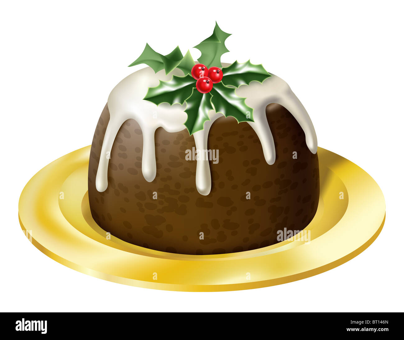 Una illustrazione di una golosa glossy pudding natalizio su una piastra Foto Stock