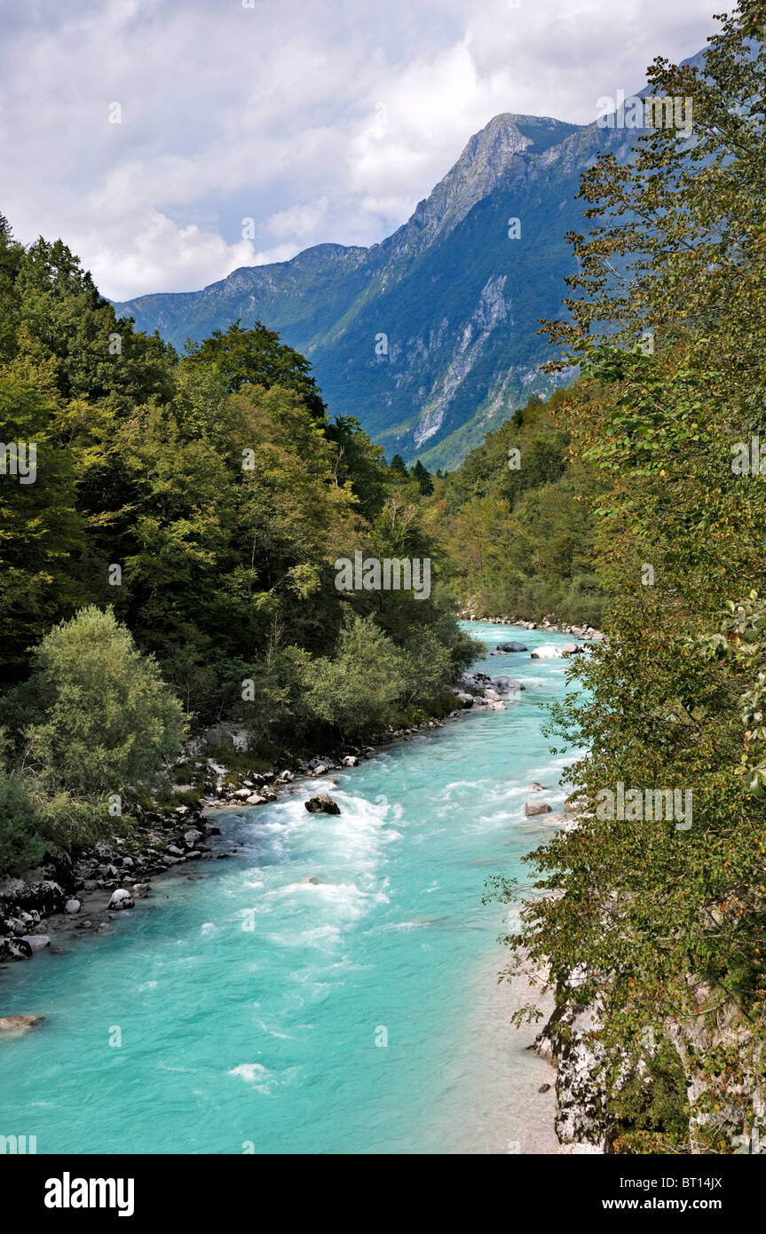 Soca river a Kozjak, il Parco Nazionale del Triglav, sulle Alpi Giulie, Slovenia, Settembre 2010 Foto Stock