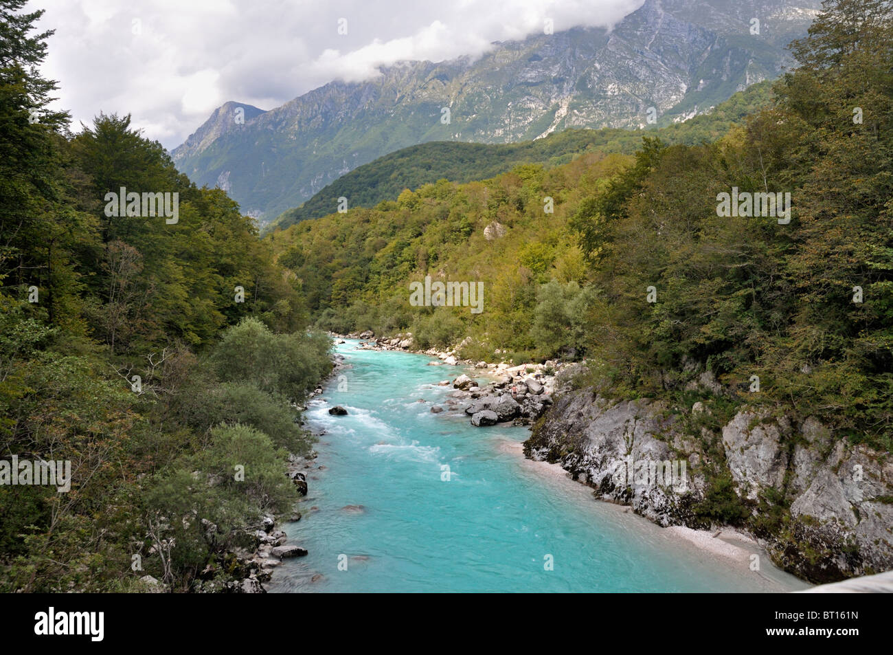 Soca river a Kozjak, il Parco Nazionale del Triglav, sulle Alpi Giulie, Slovenia, Settembre 2010 Foto Stock