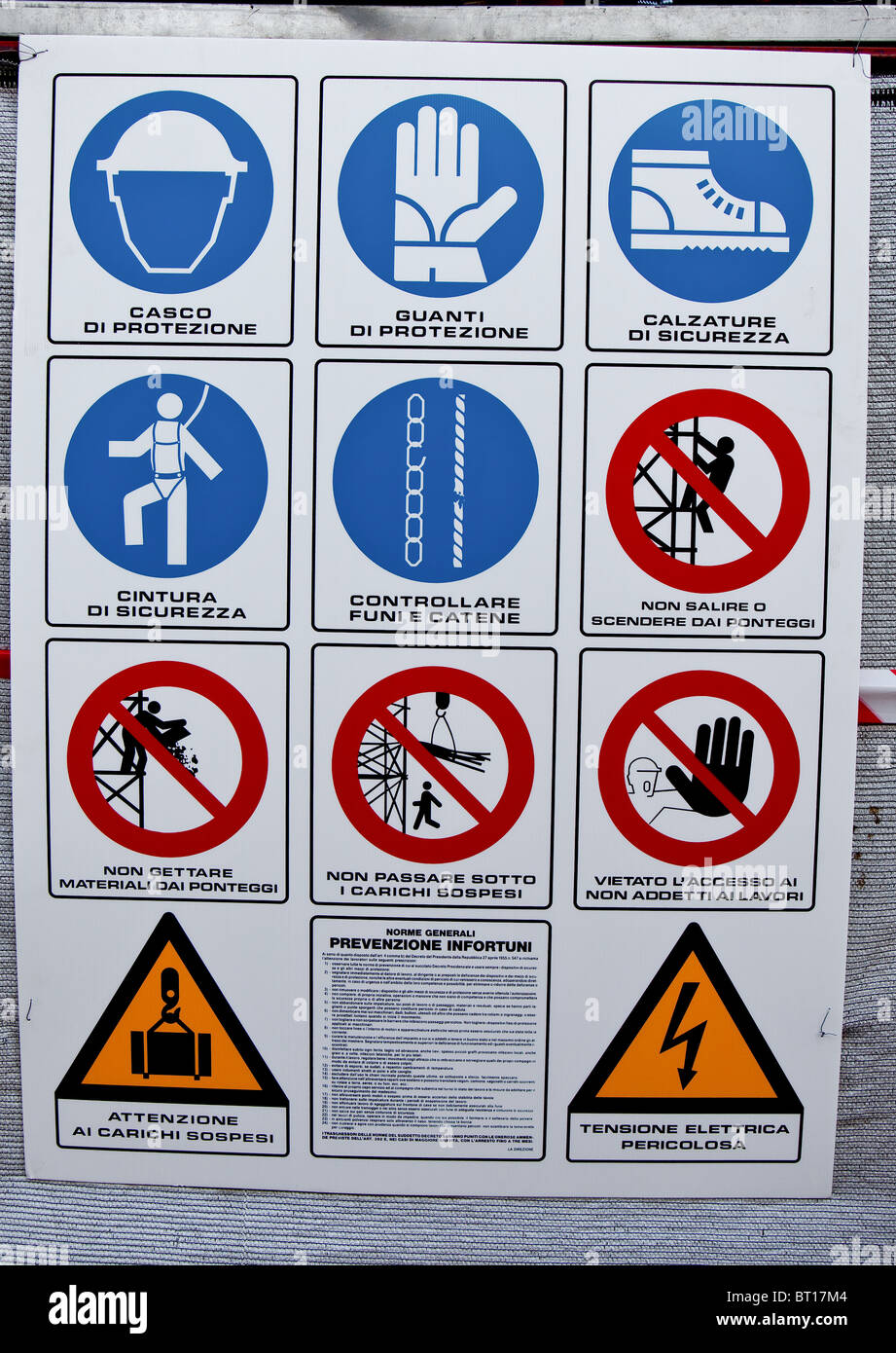 Sito di costruzione di avvertimento/segnaletica di sicurezza Italia Foto Stock