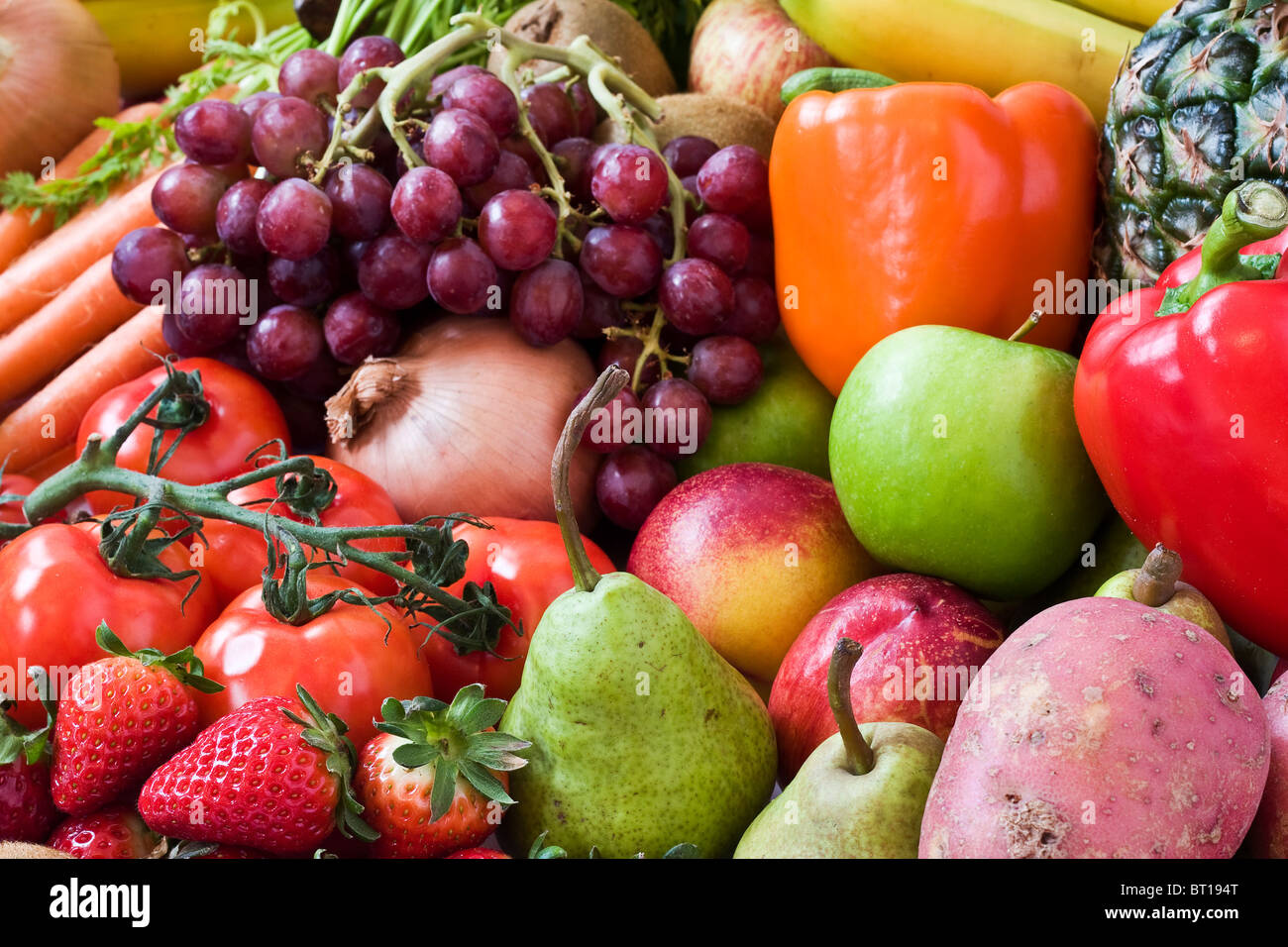 Immagine ravvicinata di frutta e verdura Foto Stock