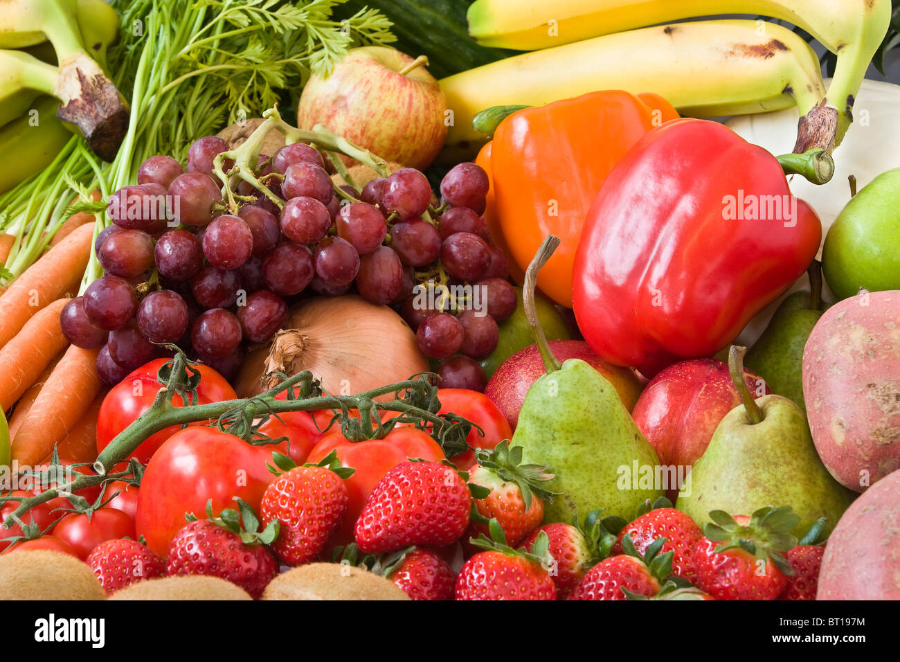 Close-up shot di frutta e verdura Foto Stock