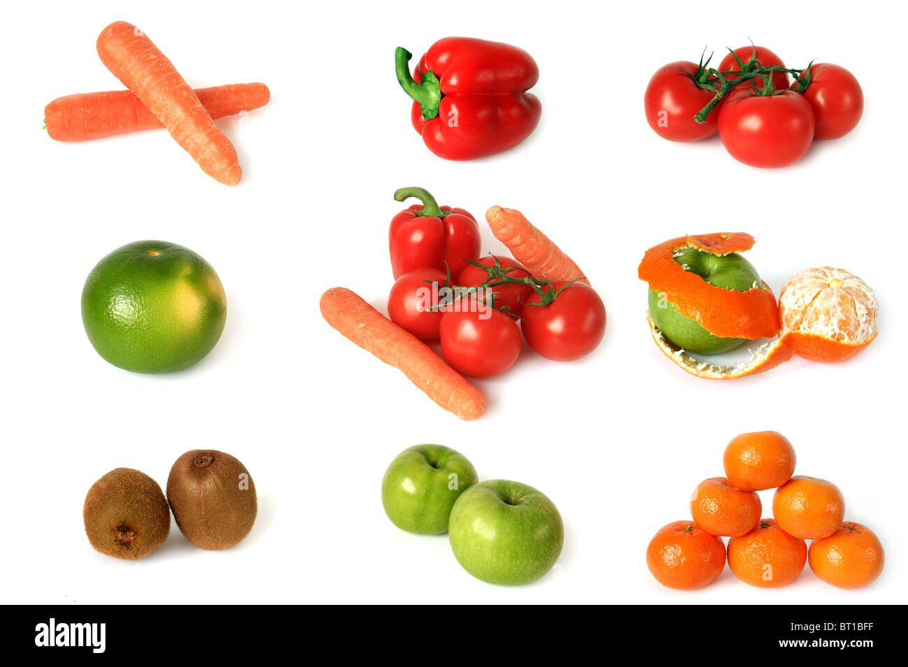 Isolate le frutta e le verdure su uno sfondo bianco. XXL immagine può essere tagliato per ottenere i singoli oggetti in perfetta qualità. Foto Stock