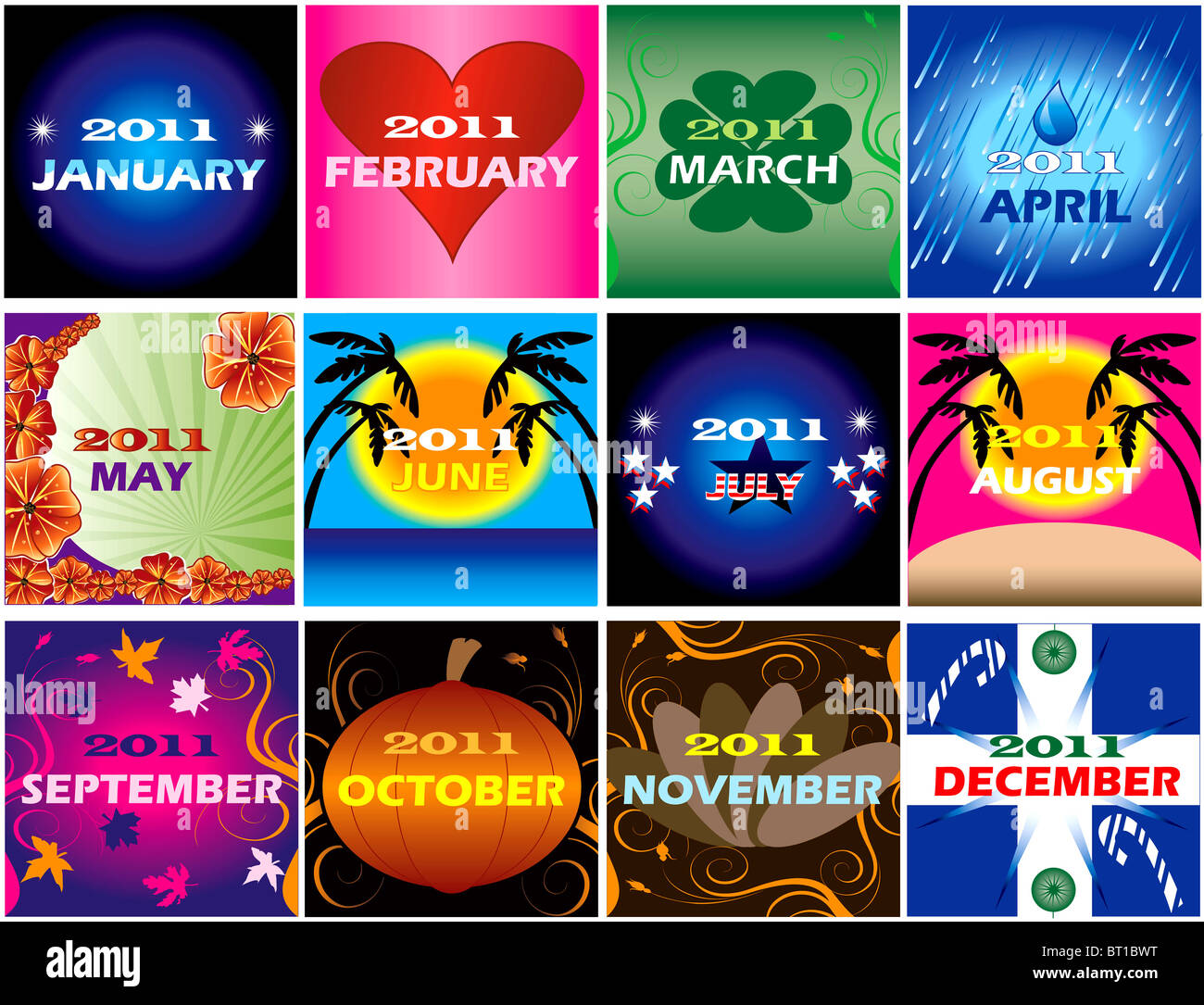 Dodici 2011 Calendari con spazio per la pianificazione. Molto decorativo e a tema Foto Stock