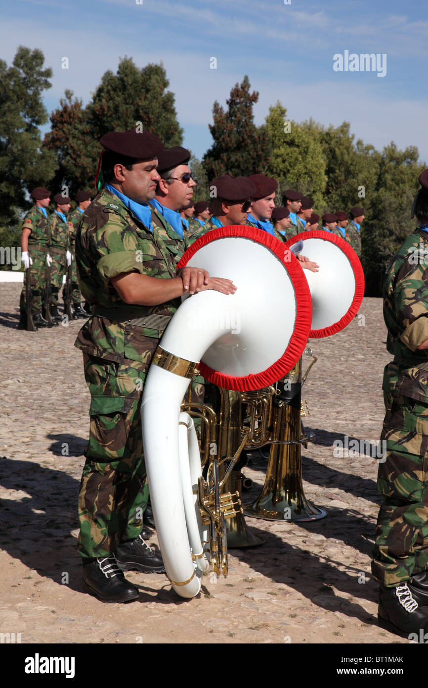 Esercito portoghese band, Battaglia di Bucaco bicentenario celebrazioni, foresta di Bussaco, Coimbra, Portogallo Foto Stock