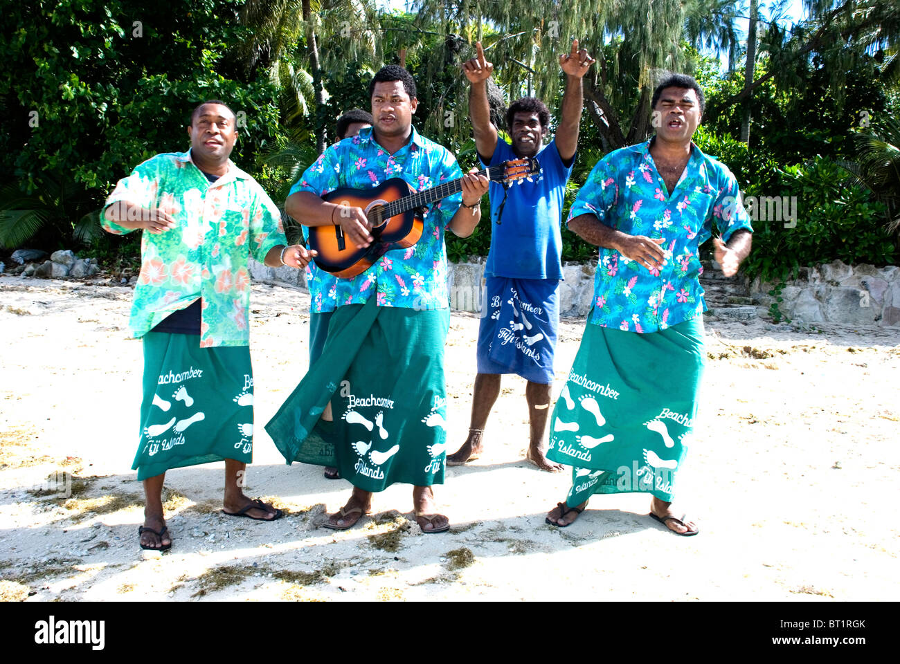 Isole Figi, Isole della Mamanuca, brani di benvenuto al Beachcomber island Foto Stock