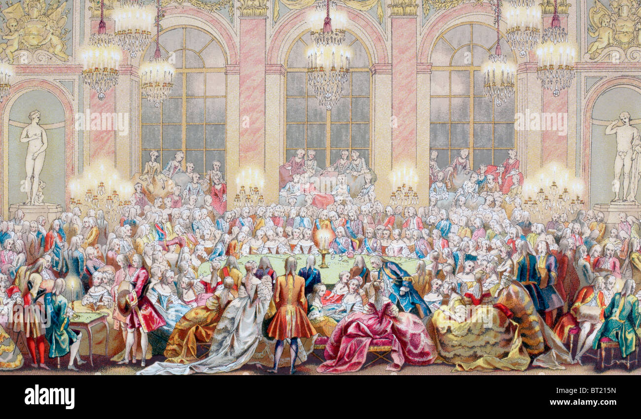 Partito a Versailles per celebrare il matrimonio di Louis, Delfino di Francia, a Maria Teresa Rafaela, Infanta di Spagna. Foto Stock