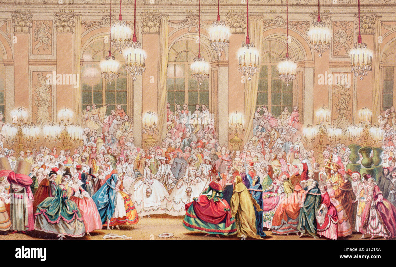 Ballo a Versailles per celebrare il matrimonio di Louis, Delfino di Francia, a Maria Teresa Rafaela, Infanta di Spagna. Foto Stock