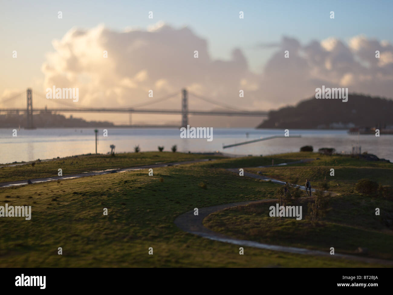 Vista unica di San Francisco e il Ponte della Baia. Foto Stock