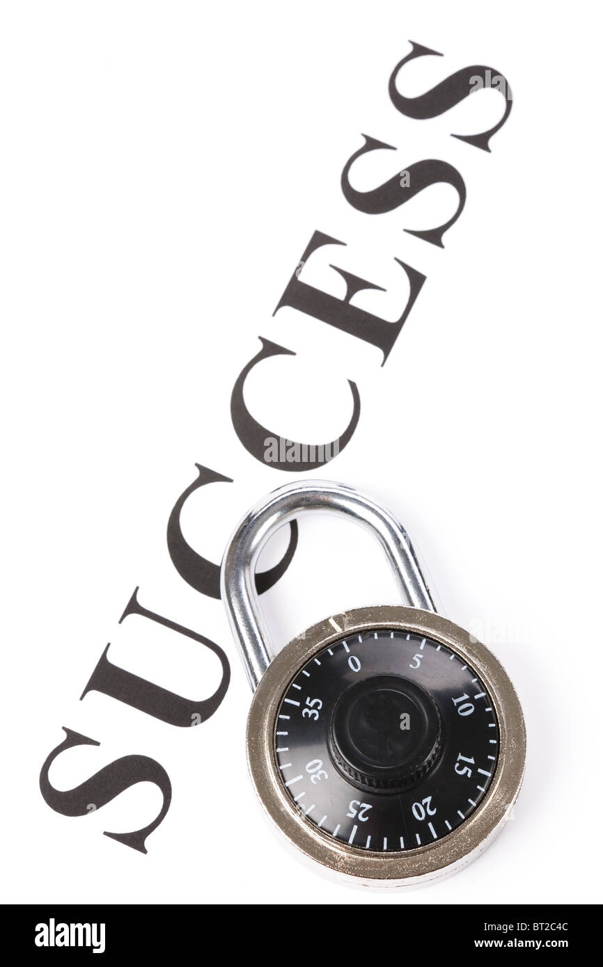 Headline il successo e la serratura e concetto di protezione di successo Foto Stock