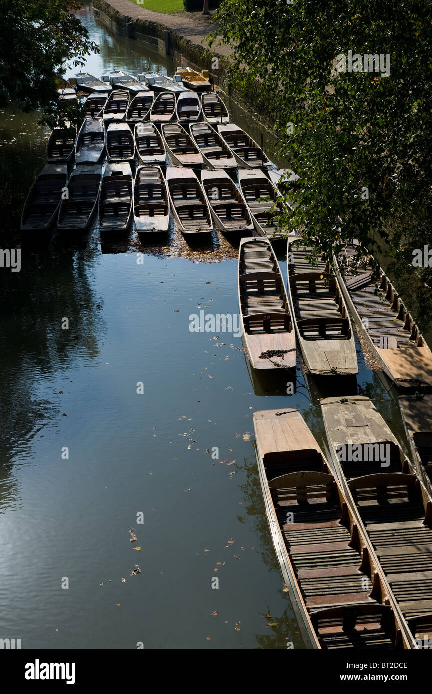 Barca e Punt noleggio al Magdalen Bridge sul fiume Cherwell nella città universitaria di Oxford Inghilterra Foto Stock
