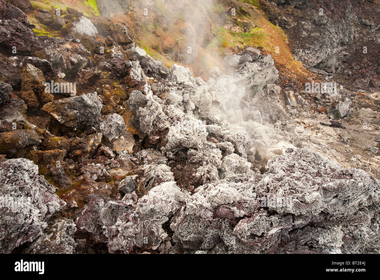 Un nuovo flusso di lava che ha eruttato durante il Krafla incendi presso Leirhnjukur vicino a Myvatn, Islanda durante gli anni settanta e ottanta. Foto Stock