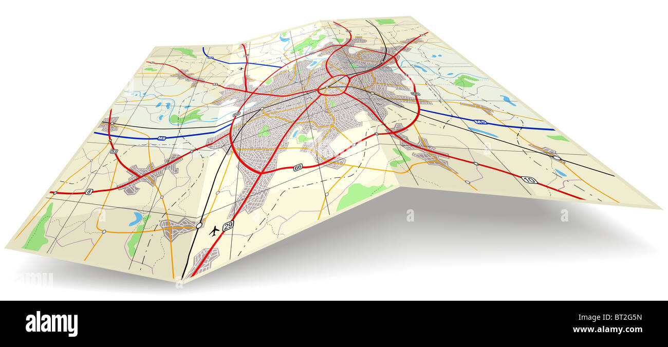 Illustrato dettagliata mappa di piegatura con i nomi di n. Foto Stock