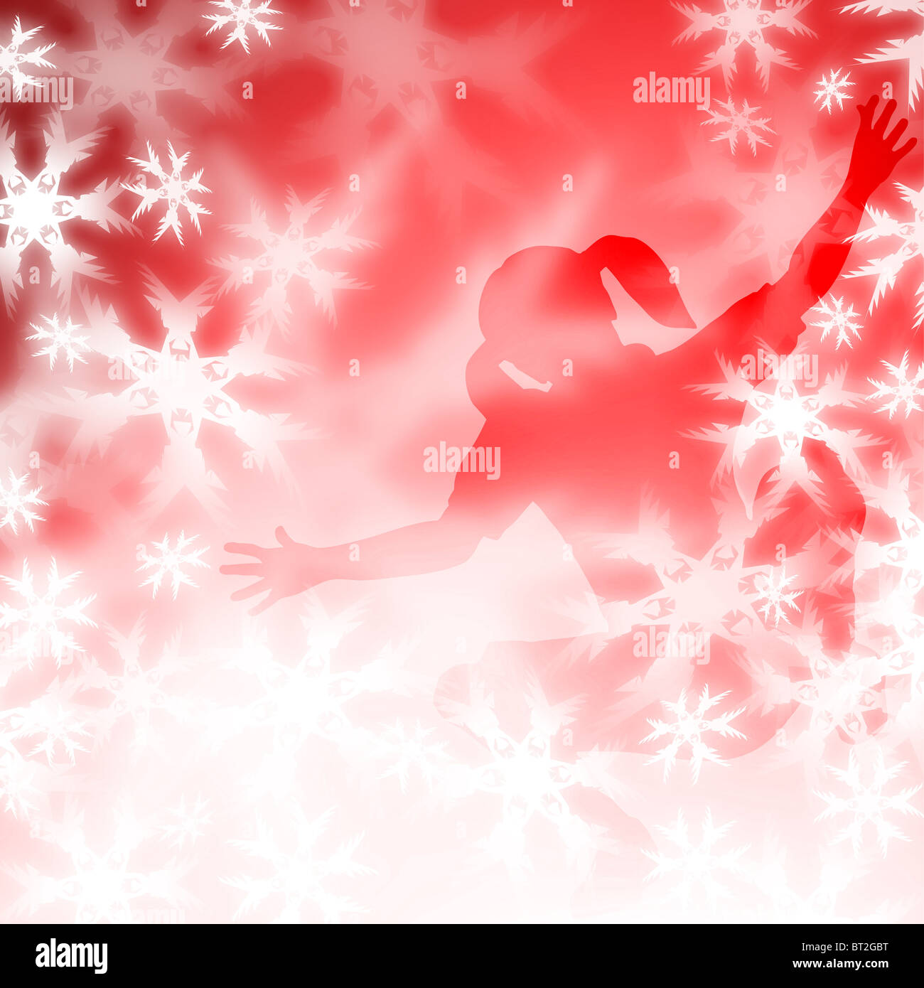 Illustrata la progettazione di dolcemente la caduta di fiocchi di neve e una ragazza felice Foto Stock
