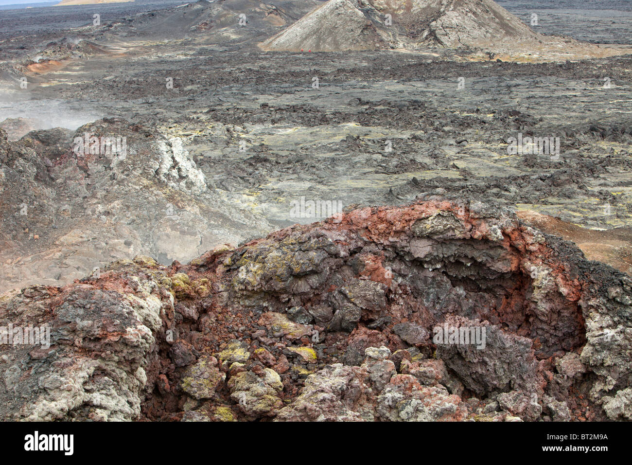 Un nuovo flusso di lava che ha eruttato durante il Krafla incendi presso Leirhnjukur vicino a Myvatn, Islanda durante gli anni settanta e ottanta. Foto Stock