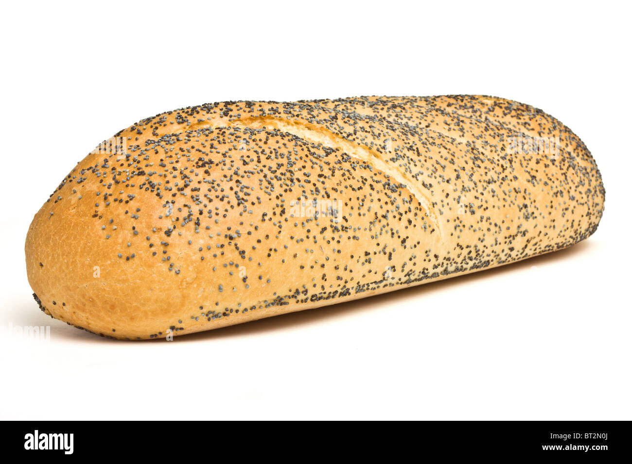 Il papavero seminato Bloomer freschi pagnotta di pane isolati su sfondo bianco. Foto Stock