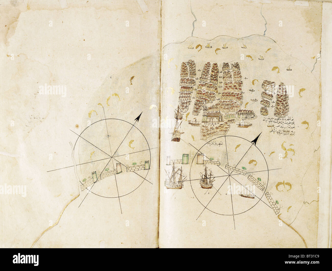 Grafico Storico di Venezia di Piri Reis Kitab ho Bahriye Istanbul biblioteca universitaria della Turchia Foto Stock