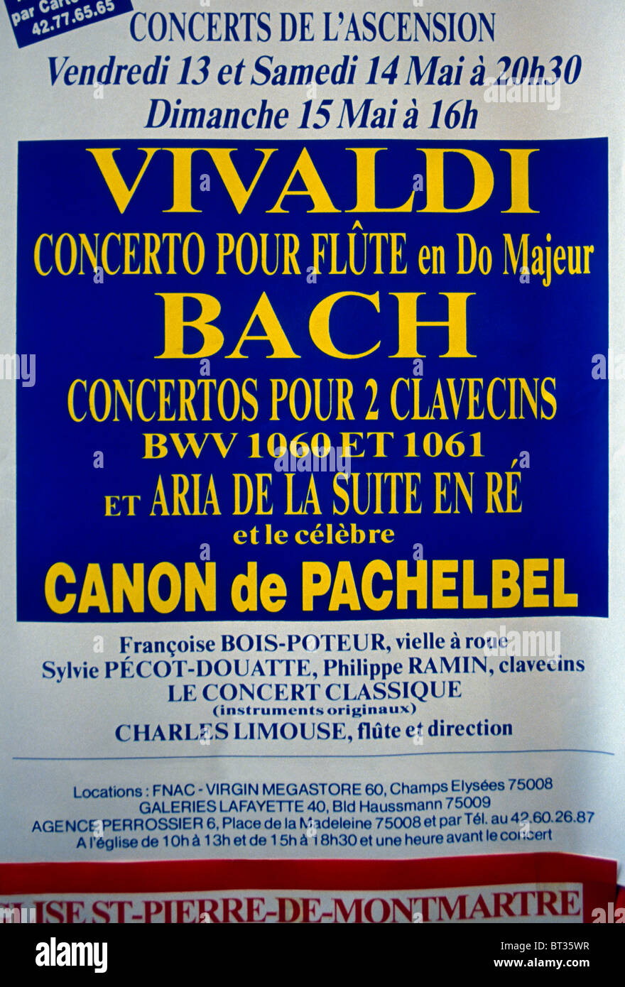 Il poster del concerto di musica classica città di Parigi regione Ile-de-France Francia Europa Foto Stock