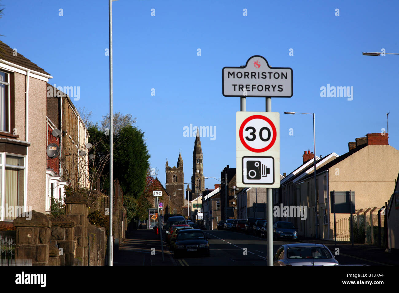 Morriston (gallese: treforys), la città e la contea di Swansea, Wales UK Foto Stock