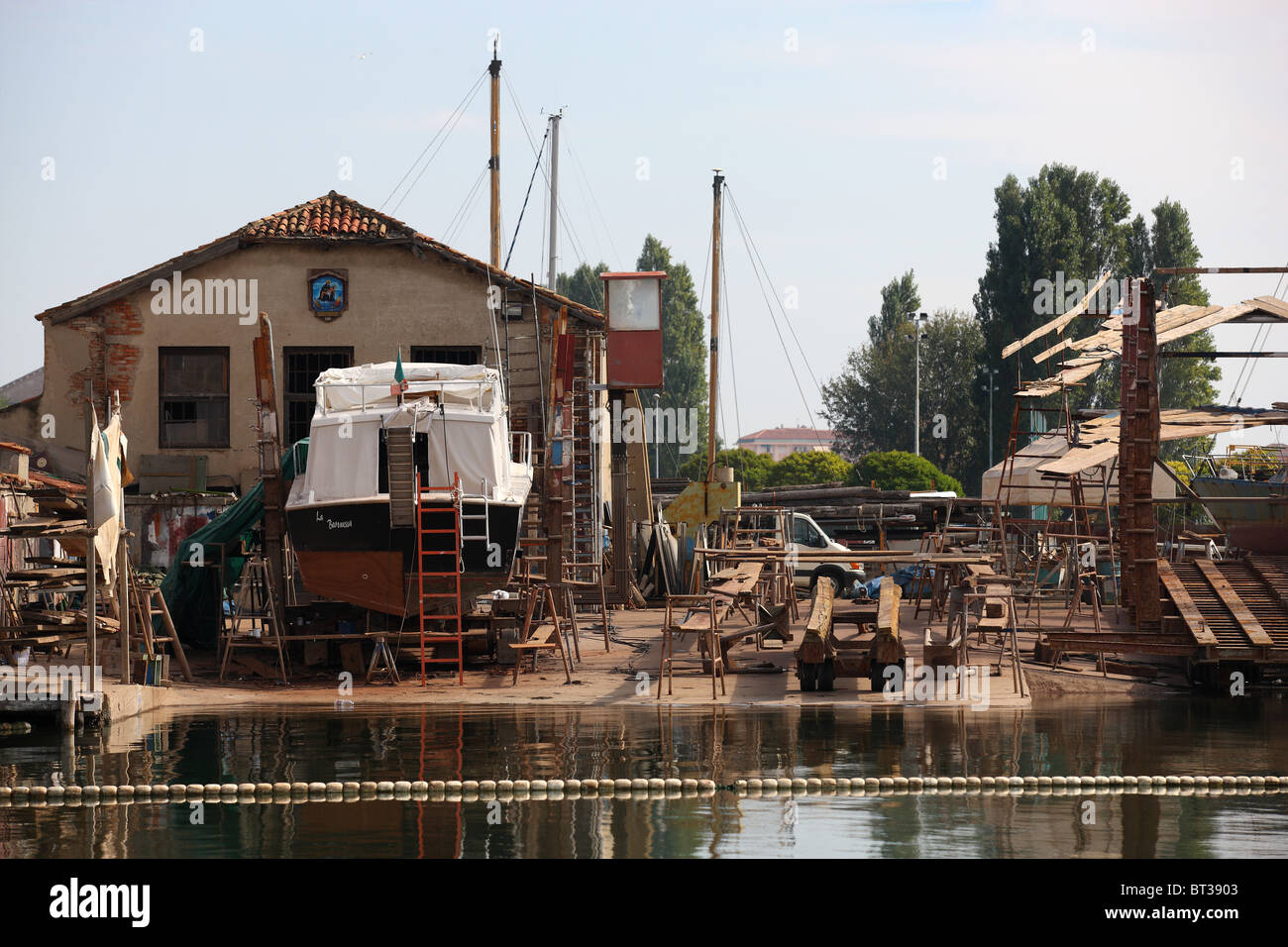 Chioggia, Canal San Domenico, cantieri navali, laguna, Venezia, Italia Foto Stock