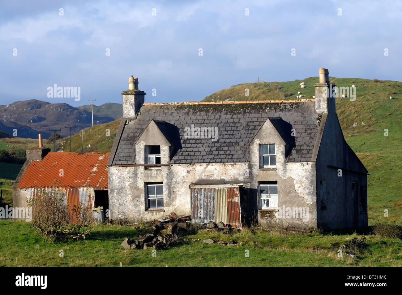 Abbandonato croft casa sull'isola di Lewis Foto Stock