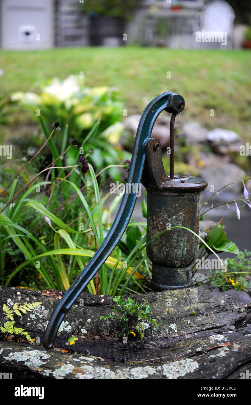 Un antico pompa acqua in un giardino cottage Somerset REGNO UNITO Foto Stock