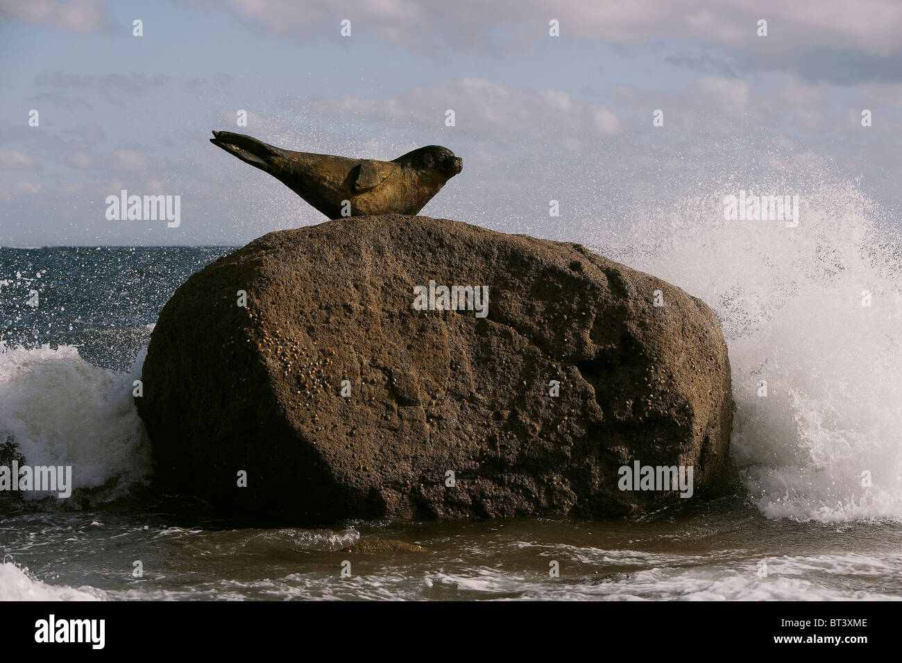 Scultura di tenuta su una roccia, Isle of Arran, Scotland, Regno Unito Foto Stock