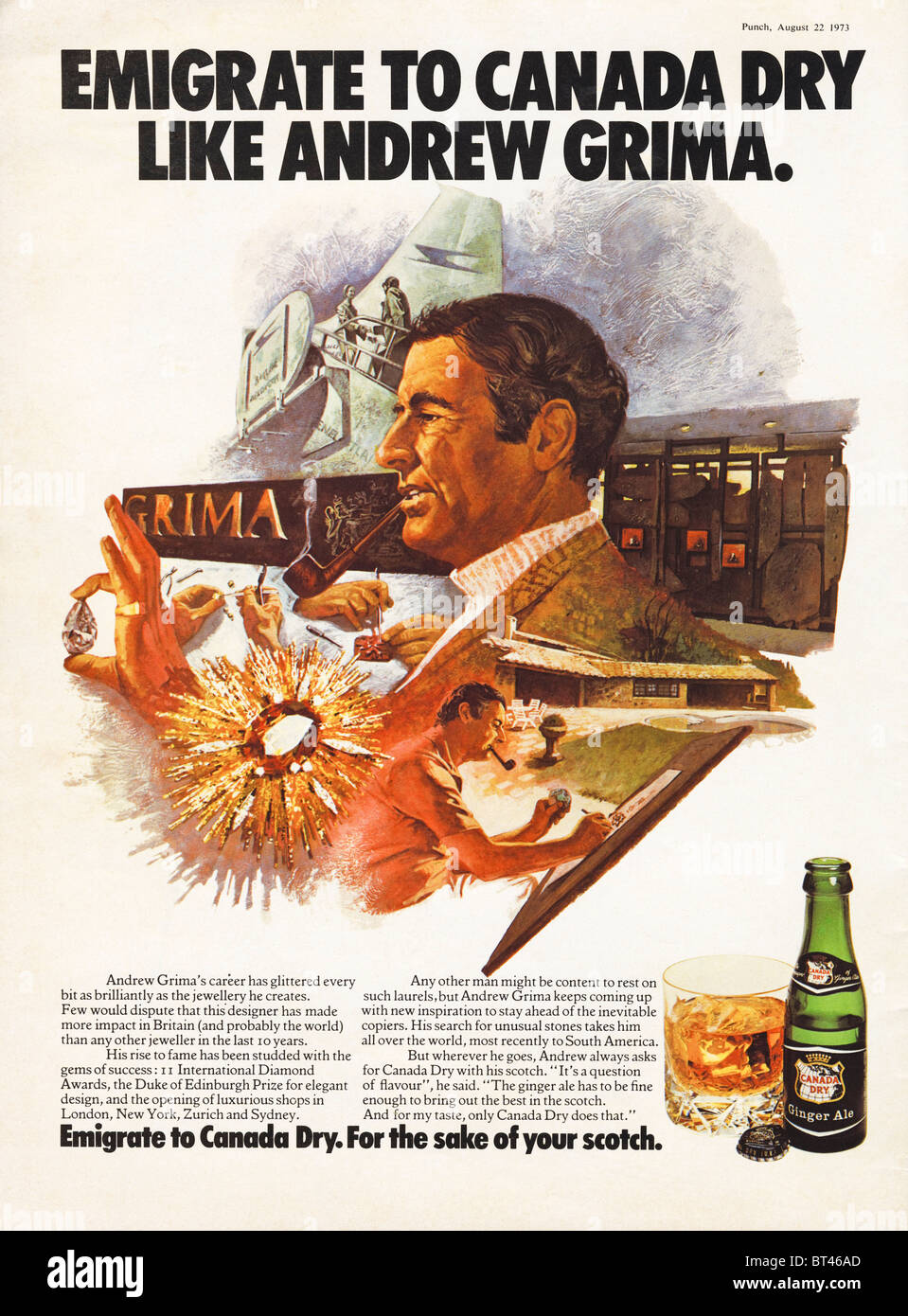 Pubblicità classica per Canada Dry Mixer in rivista datata 22-28 Agosto 1973 Foto Stock