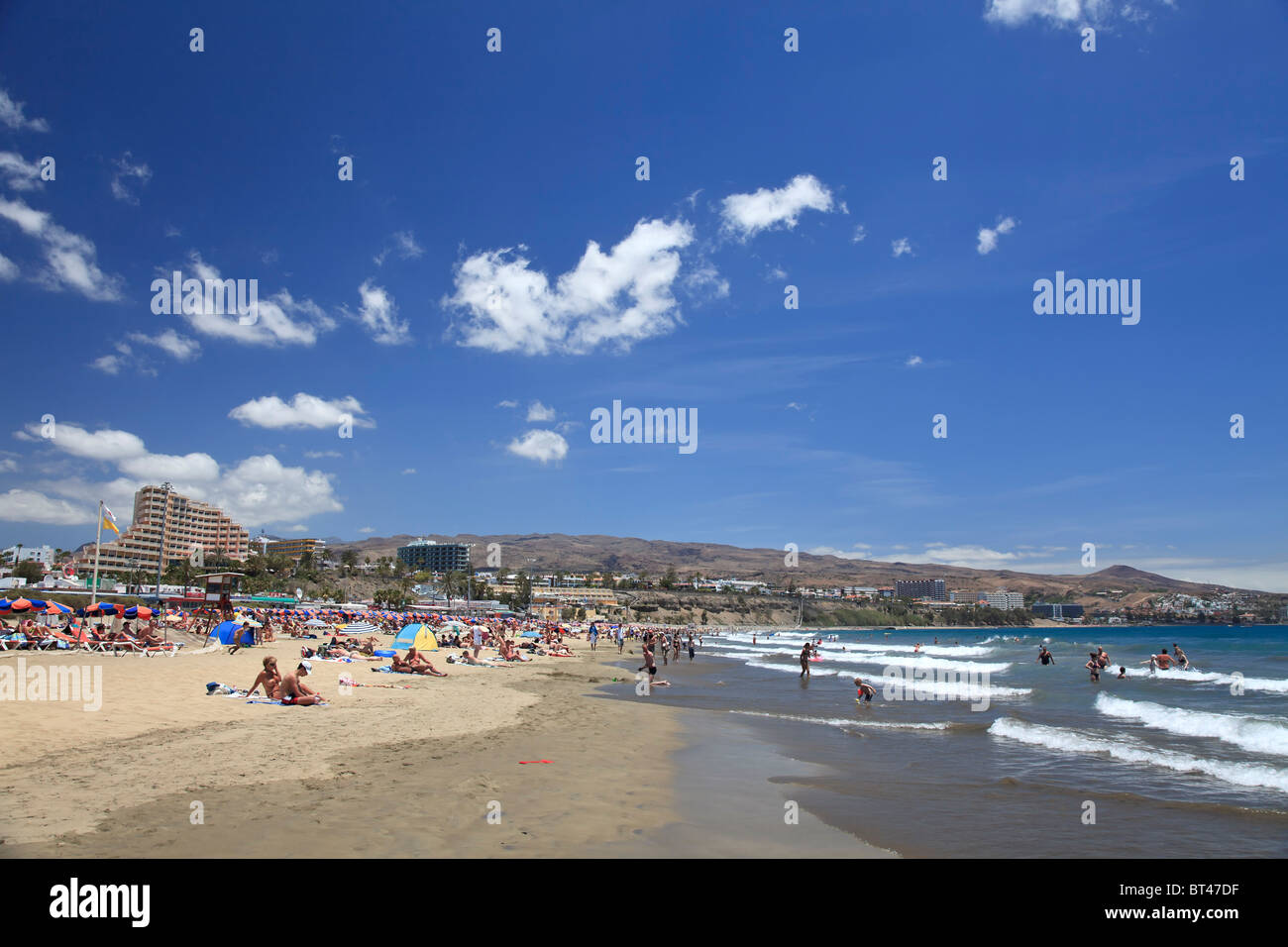 Isole Canarie, Gran Canaria, spiaggia di Playa del Ingles Foto Stock