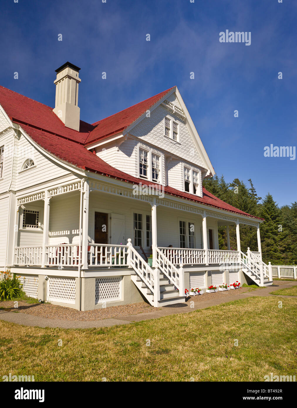 Testa HECETA, OREGON, Stati Uniti d'America - detentore di casa a testa Heceta faro sulla costa dell'Oregon. Foto Stock Testa HECETA, OREGON, Stati Uniti d'America - detentore di casa a testa Heceta faro sulla costa dell'Oregon. Foto Stock