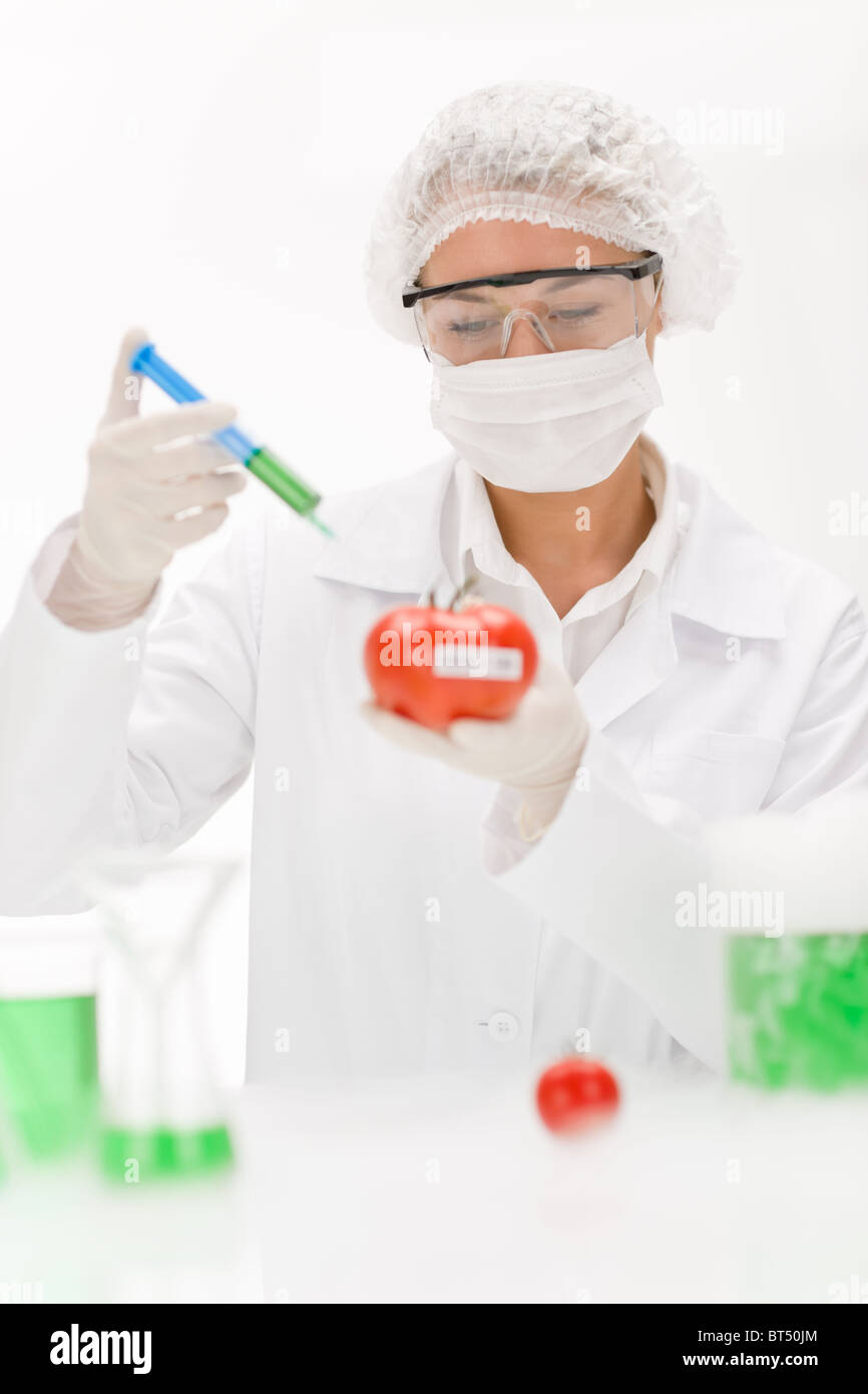 Ingegneria genetica - gli scienziati in laboratorio, OGM esperimento di prova Foto Stock