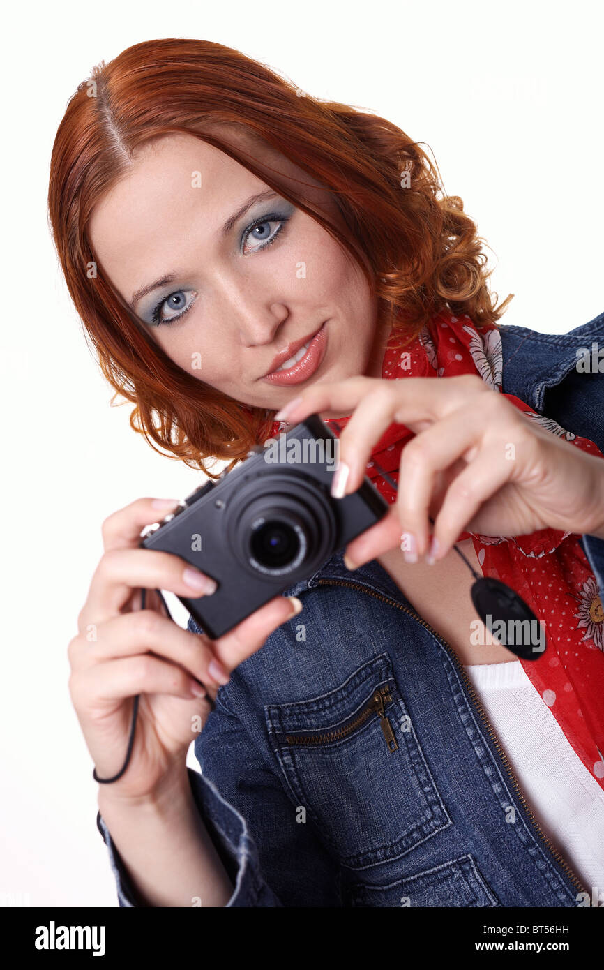Giovane donna di scattare una foto Foto Stock