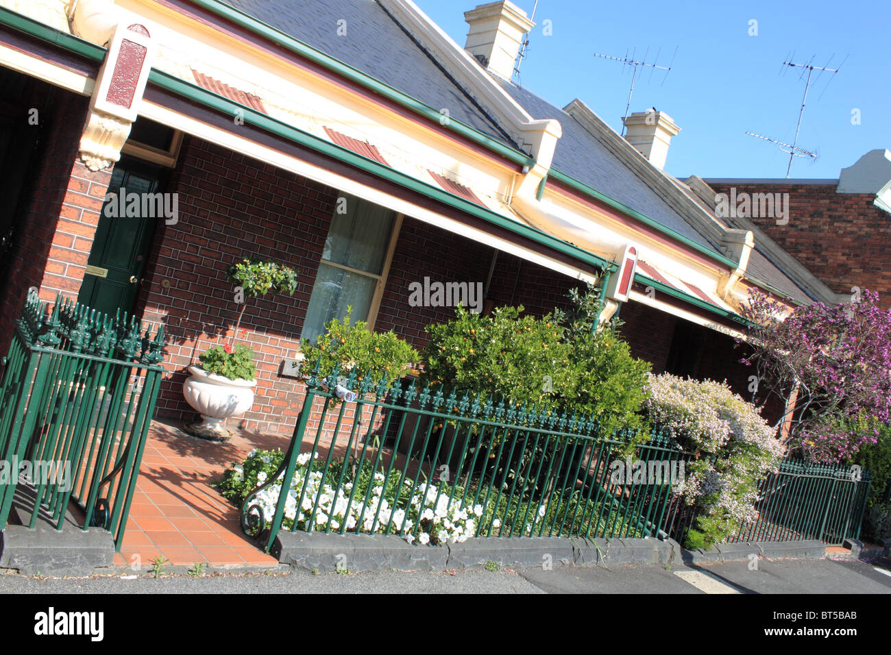 Periodo edoardiano case terrazza a Hawke Street, North Melbourne, Victoria, Australia, Oceania Foto Stock