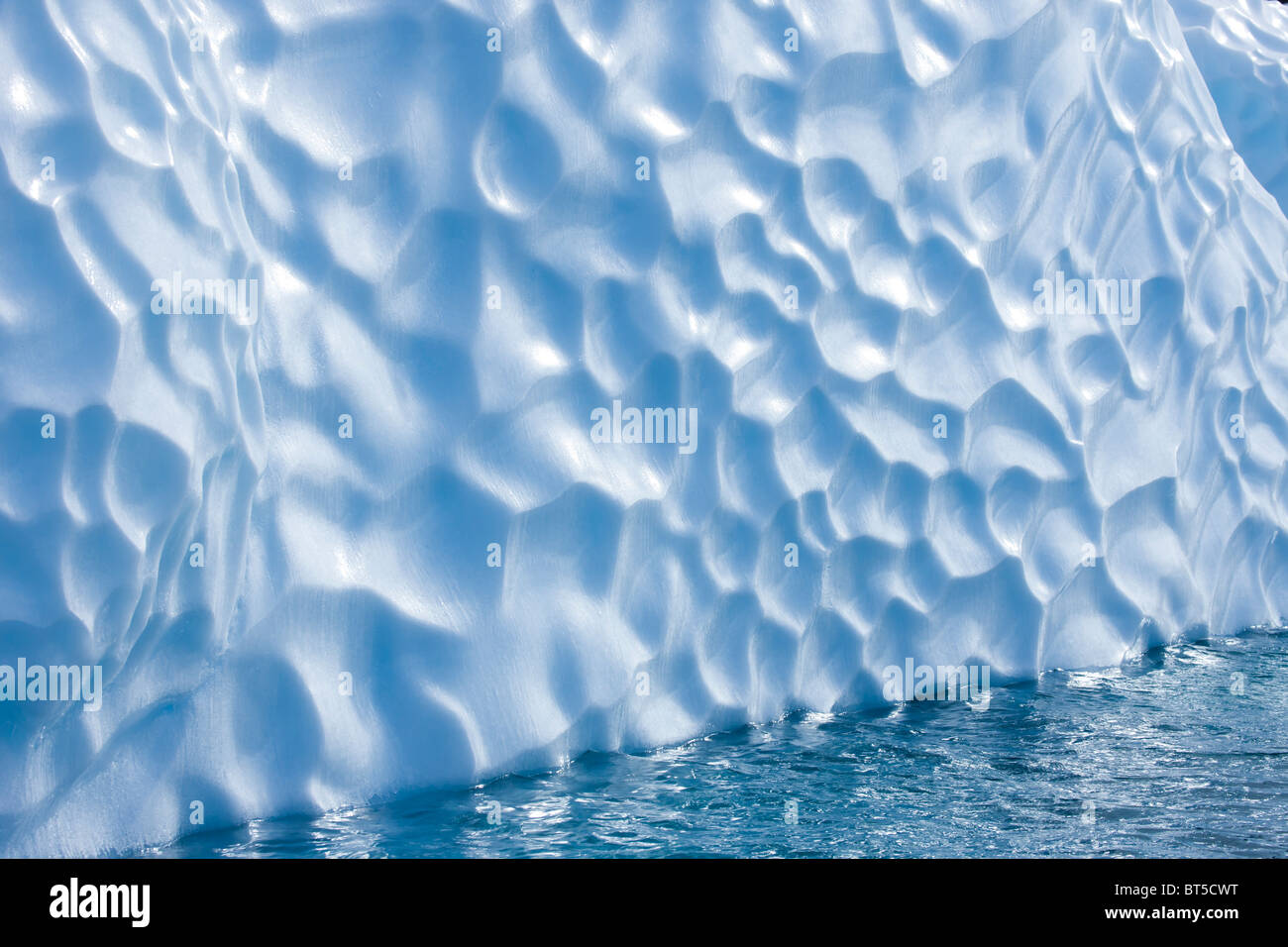 Onda motivi scolpiti su un iceberg galleggianti a Paulet Island, penisola antartica. Foto Stock