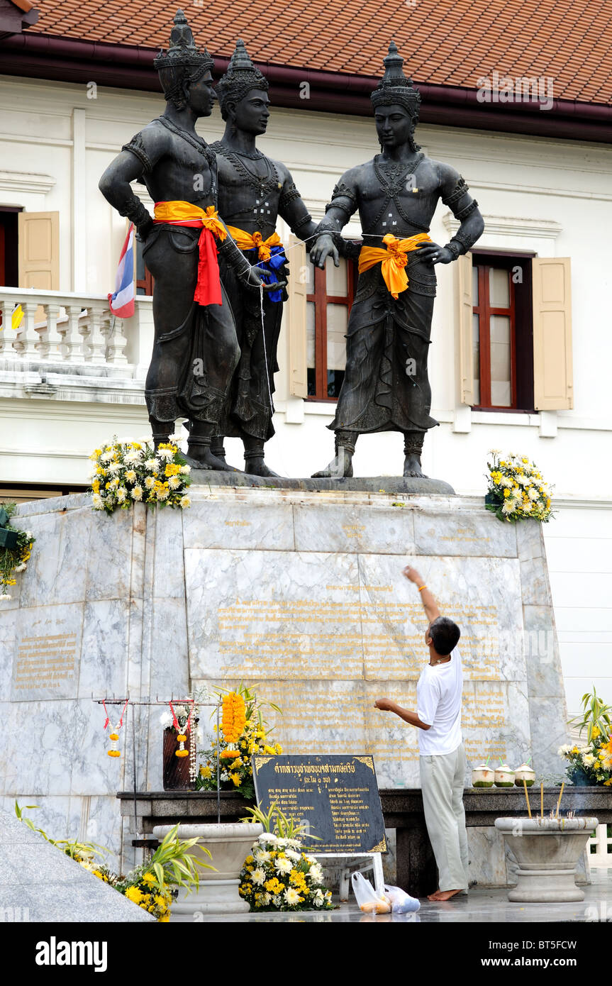 Tre Re monumento, Chiangmai, Thailandia Foto Stock