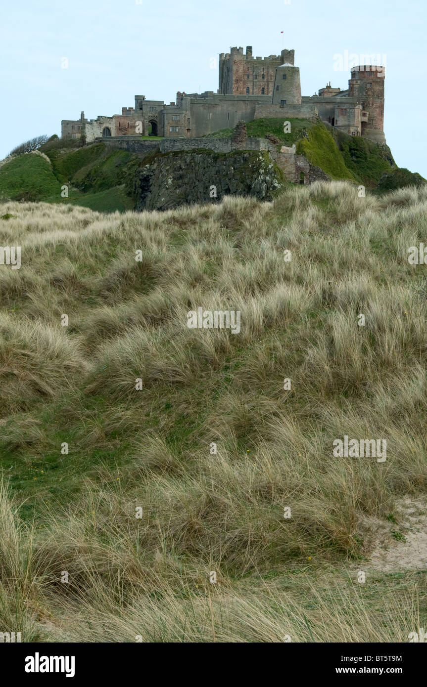 Il castello di Bamburgh estate REGNO UNITO GB Regno Unito Gran Bretagna Inghilterra inglese antico, architettura, bamburgh, spiaggia, grande, blu, BRI Foto Stock