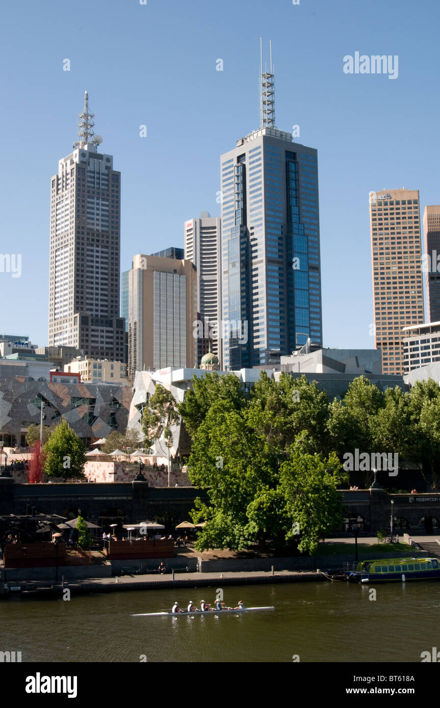 Melbourne Australia aussie emisfero sud estate in città antenna, architettura, australiano, Australia, australiano, banca, blu, buil Foto Stock